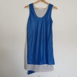 NEW Poleci Blue Silver Geometric Silky Smooth Textured Shift Dress Size Small